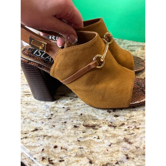 River Island patent chunky chelsea Open Toe boot in tan Slingback Size 5 - Picture 4 of 11